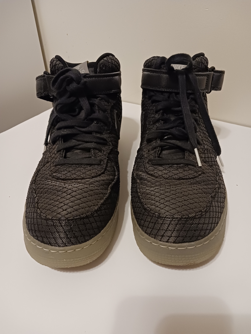 Nike Air Force 1  Black Textured High-Top Sneakers with Gum Sole - Picture 3 of 12
